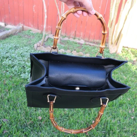 🔥 Vintage Gucci Diana Bamboo Top Handle Bag Black Leather | Classic 90s Gucci - Picture 8 of 13